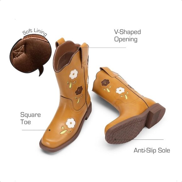 Girls Cowgirl Boot Kid Mid Calf Western Boot Riding Shoes Little Kid - Picture 4 of 6